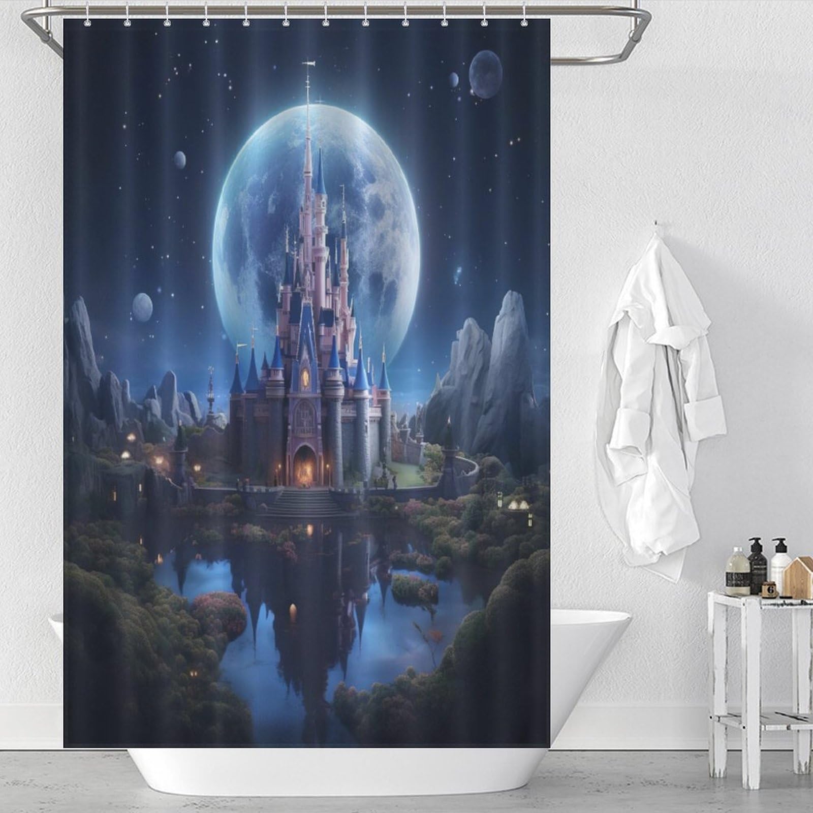 Rideau de douche château anti éclaboussures pour baignoire familiale 122x183cm