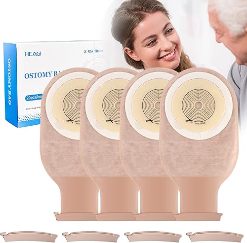 20 bolsas de colostomía de paquete, suministros de ostomía de bolsas de ostomía de una pieza, bolsas de drenaje cortadas de 15 mm-60 mm con cierre de abrazadera para el cuidado del estoma de ileostomía (incluyen 8 x abrazaderas)