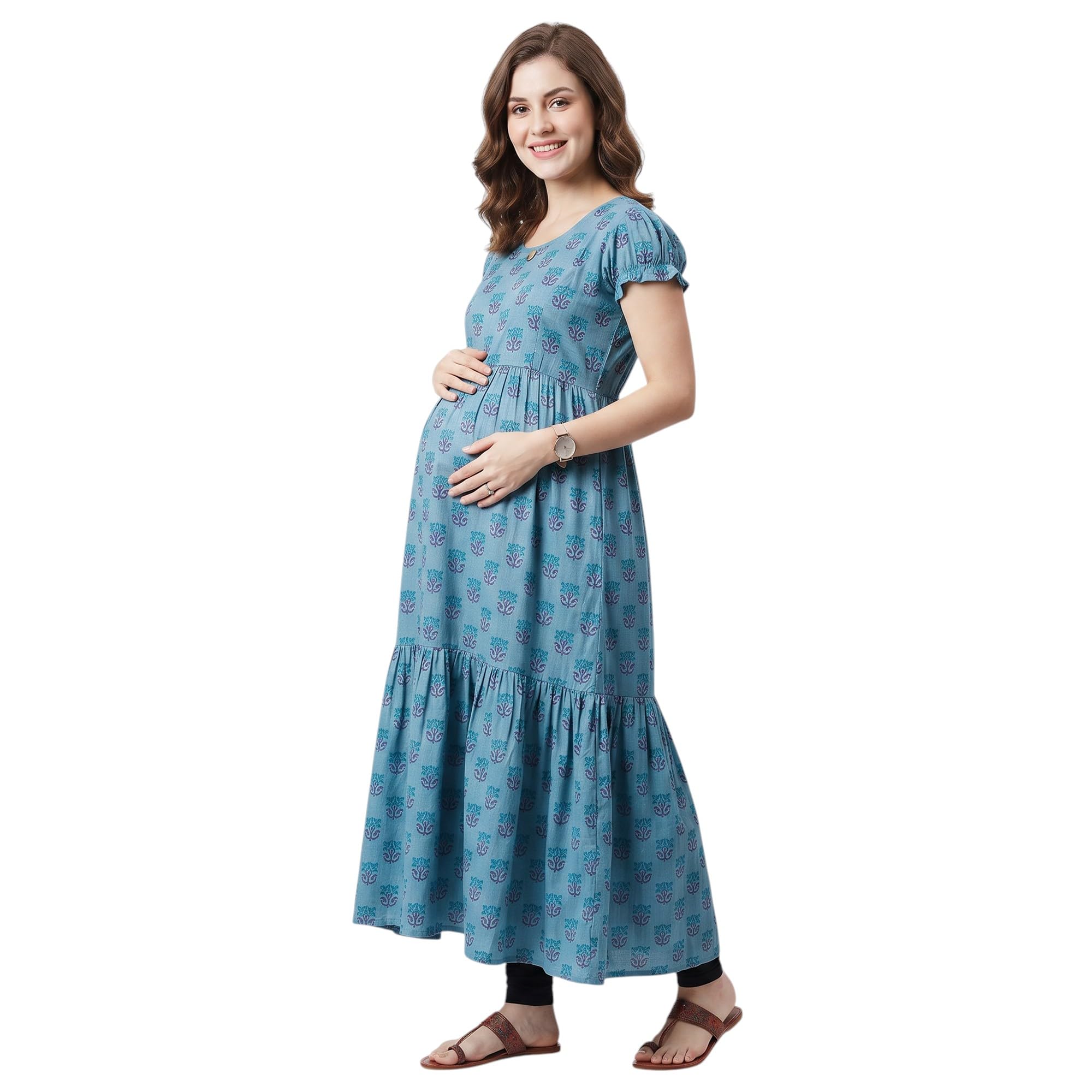 CEE 18 Cotton Rayon A-Line Flared Maternity Feeding Kurti for Women with Zippers | Maxi Gown Dress for Women | Breastfeeding Dress for Mothers | Feeding Kurti for Women | Maternity Wear for Women-image-10