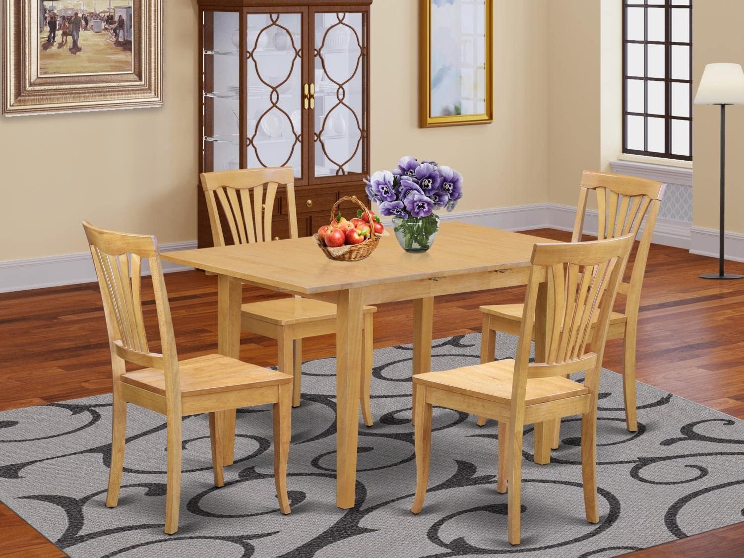 East West Furniture NOAV5-OAK-W 5 Piece Dining Room Table Set Includes a Rectangle Kitchen Table with Butterfly Leaf and 4 Dining Chairs, 32x54 Inch, Oak