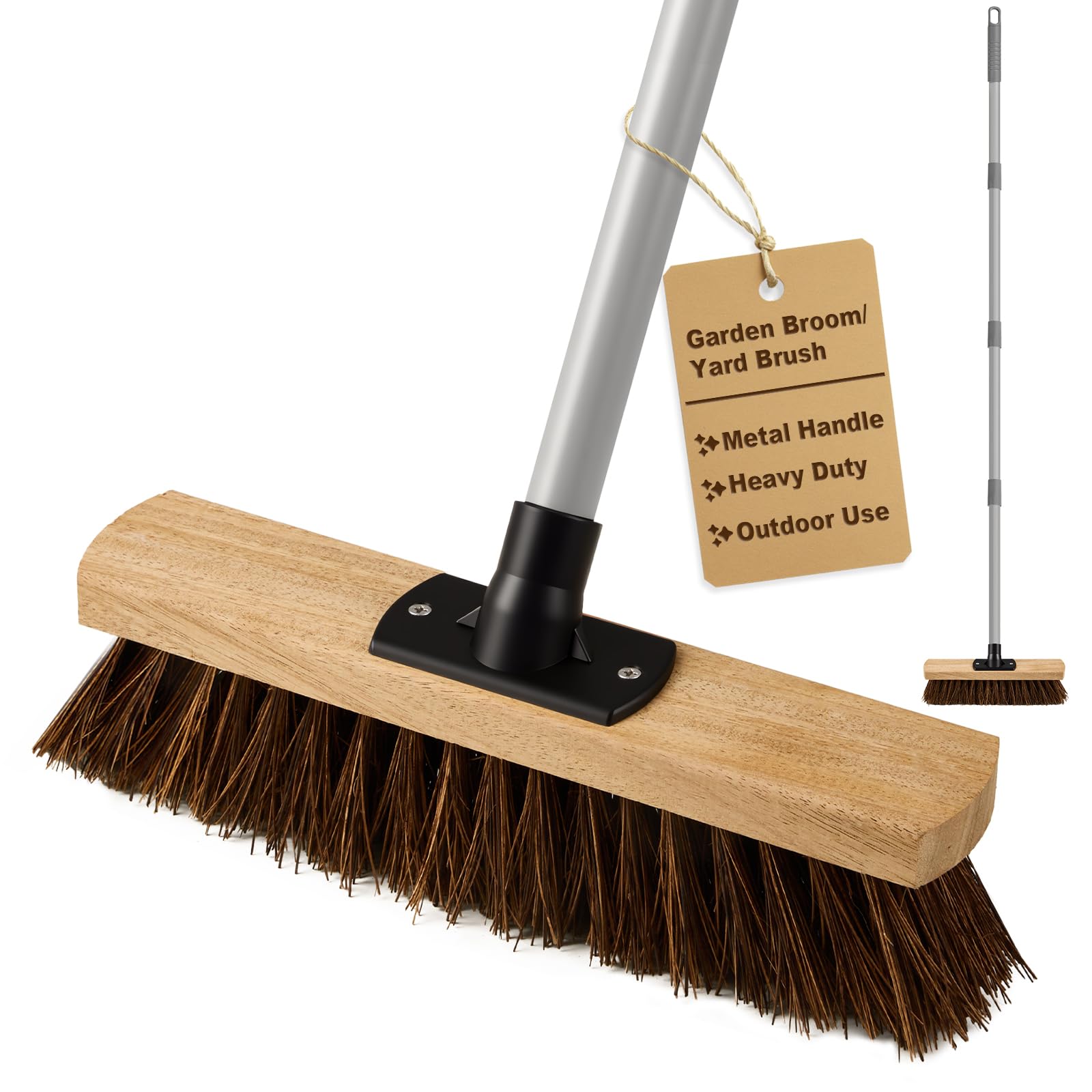 Mitclear 30cm Scopa da Giardino per Esterni con Manico Lungo(140cm), Scopa Robusta da Esterno mit Setole Naturali, Spazzole per Foglie e Ciottoli, Spazzola per Giardini, Pavimenti e Vialetti