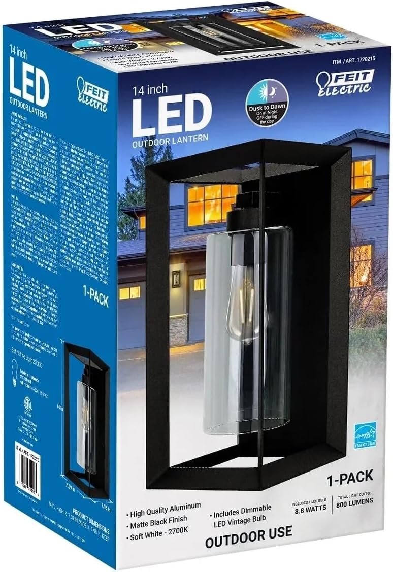 Feit Electric 14-inch Black Rectangular Lantern packaging