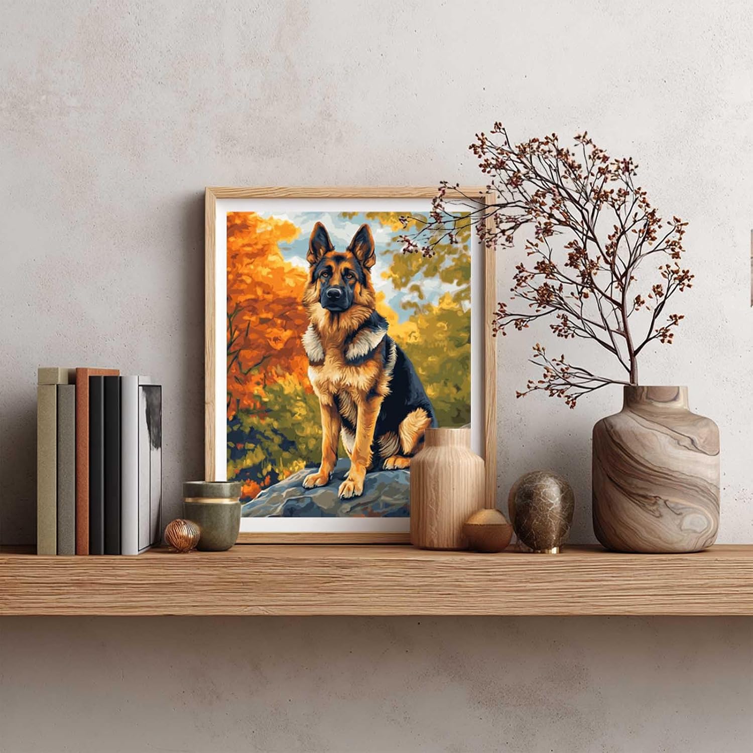 Cawpom German Shepherd Paint by Numbers Kit, Dogs Number Painting, Animal Paint by Number for Adults, German Shepherd Dog Acrylic Paintings for Gift & Home Wall Decor(16x20inch, No Frame)