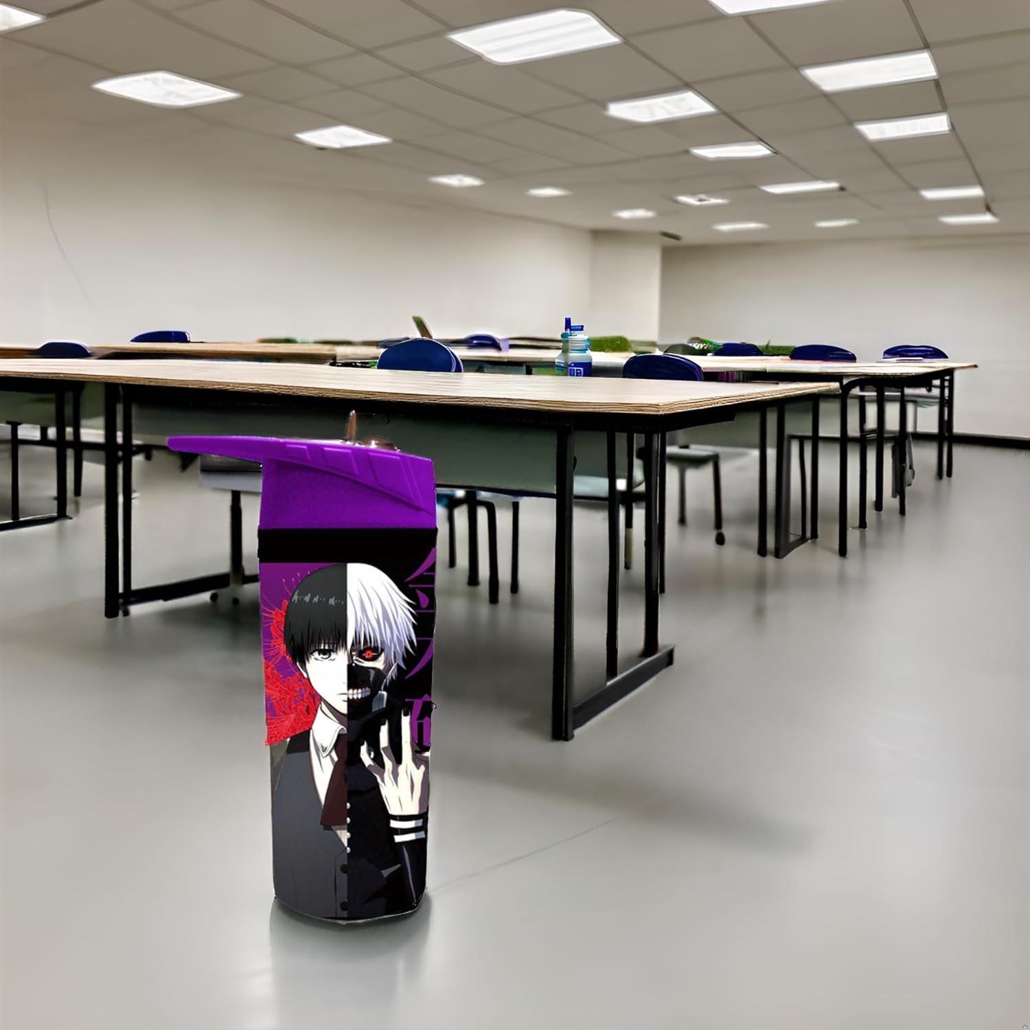 Surreal Entertainment Anime Character Water Bottle with Purple Lid, 16 oz