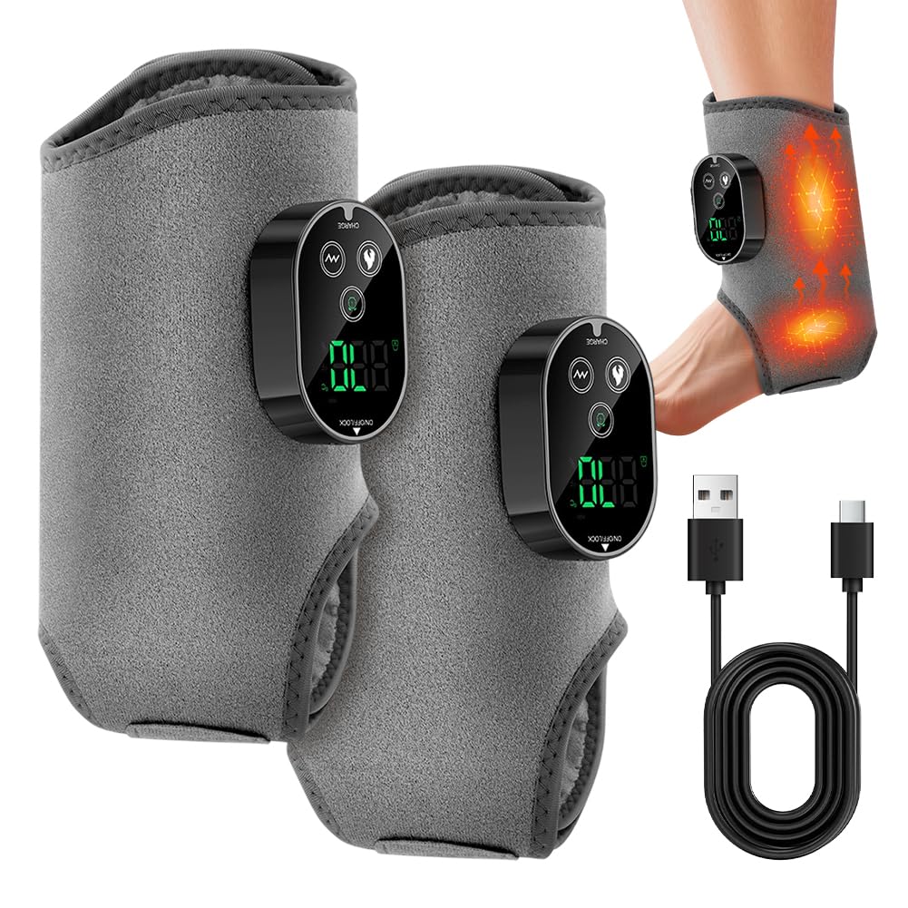 Fussmassagegerät Elektrisch,3-In-1-Fußmassager,2 Stück Foot Massager Kabellos,Portable Cordless Ankle Massagers, 6 Heizstufen＆3 Vibration, Timer für Schmerzlinderung und Tiefenentspannung