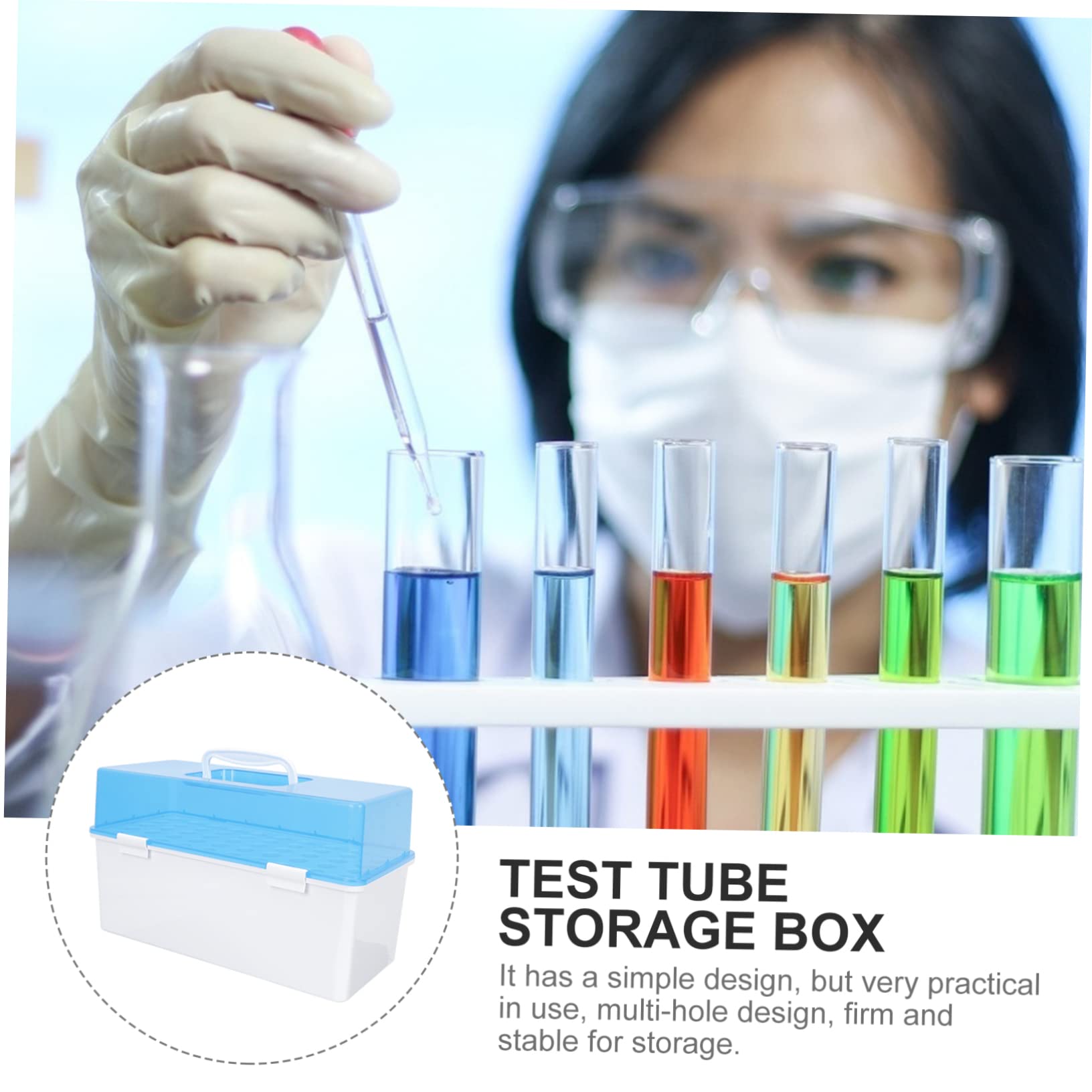 GLEAVI Scatola di Immagazzinaggio da 50 Posti per Provette in Plastica Blu Design Multi-foro Angoli Arrotondati e Superficie Liscia, per Ospedali e Laboratori