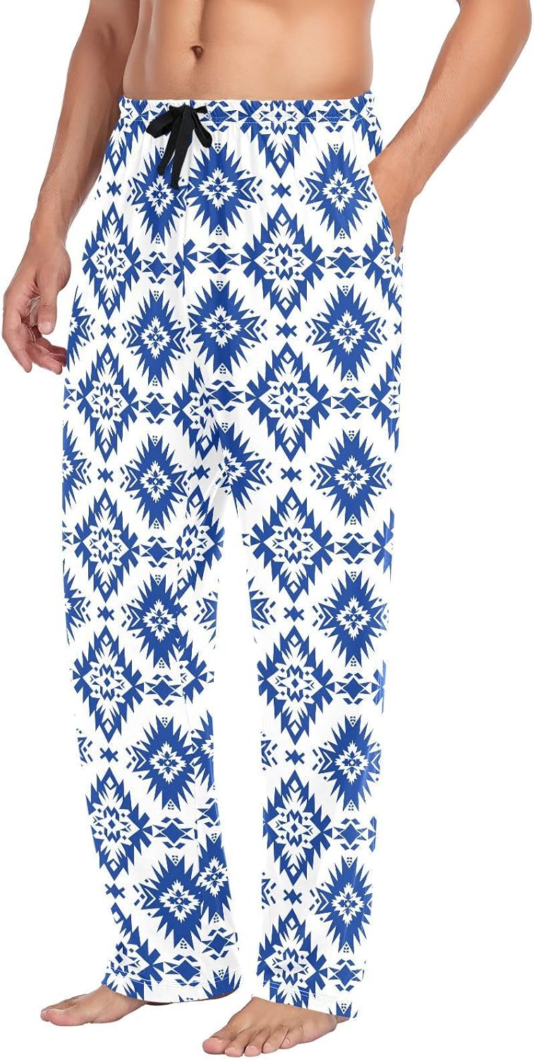 ALAZA Blue Star Aztec Art Men's Pajama Pants Men Cotton Pajama Bottoms with Pockets, S