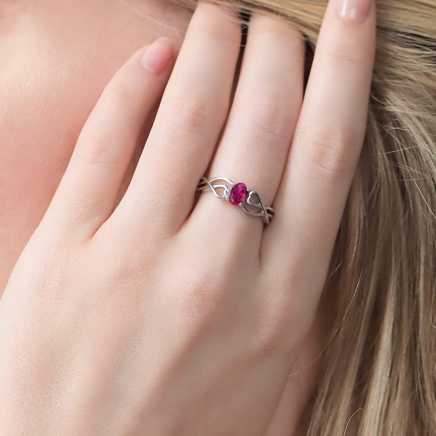 Gem Stone King Heart Wedding Anniversary Promise Engagement Infinity Ring for Women | 925 Sterling Silver | Oval 6X4MM | Gemstone Birthstone | Sizes 5 to 9