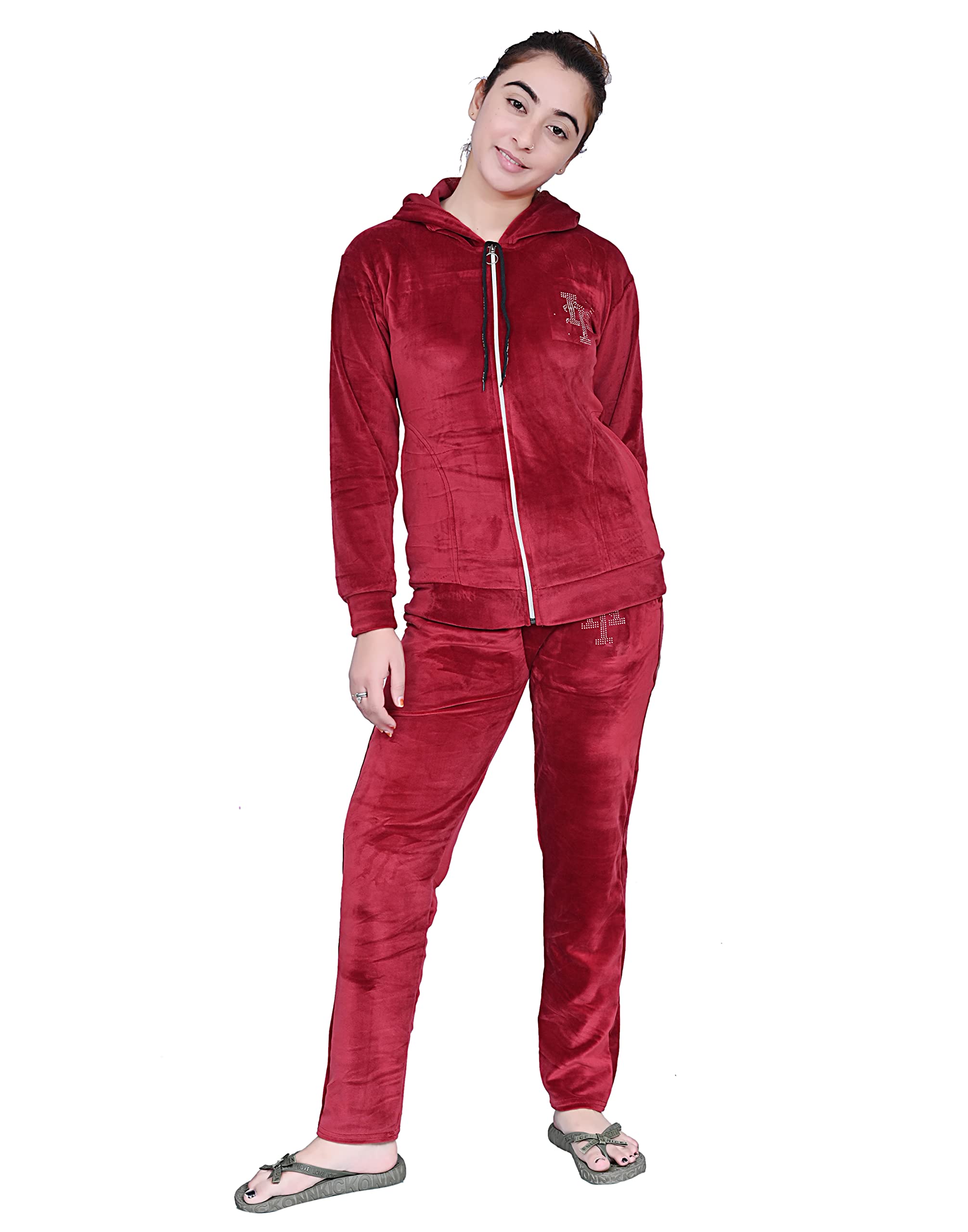 Velvet Suit Tracksuit for Women | Solid Winter Dress for Women Track Suit Hood with Pajama Set Women Winter Wear-image-38