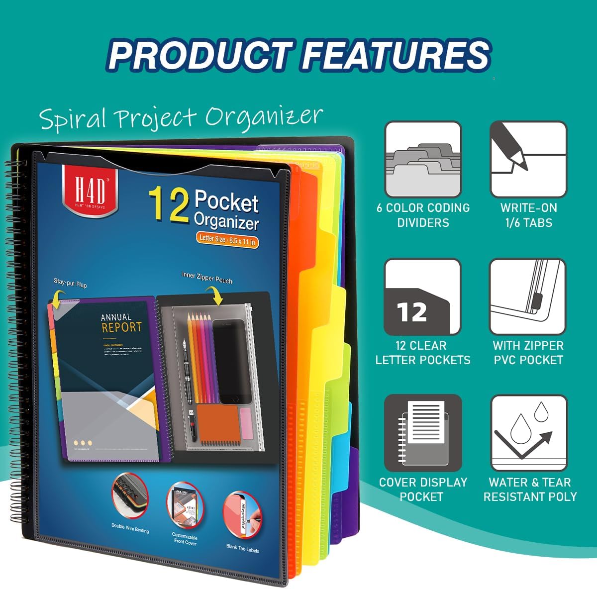 12 Poet Poly Project Organizer, Spiral Multi Poet Folder Organizer