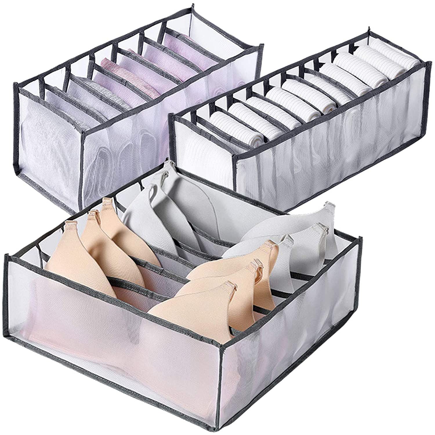 6 Pezzi Organizer Armadio Contenitori per Armadio Salvaspazio Scatole per Armadio Rigido PP con Manico, Organizzatore Armadio Pieghevole con 7 Scomparti per Pantaloni, Biancheria Intima, Magliette