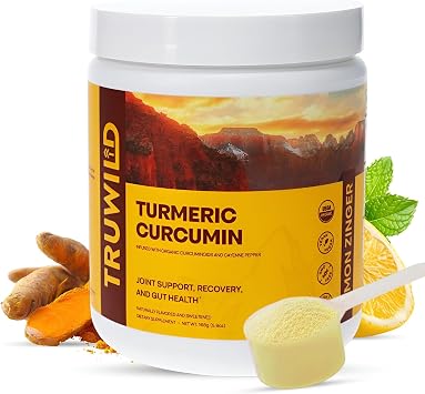 TruWild Vegan Turmeric Curcumin Drink Mix Powder with Organic Curcuminoids Black Pepper Ginger to Support Wellness and Joint Health, All Natural Made in USA, 20 Servings