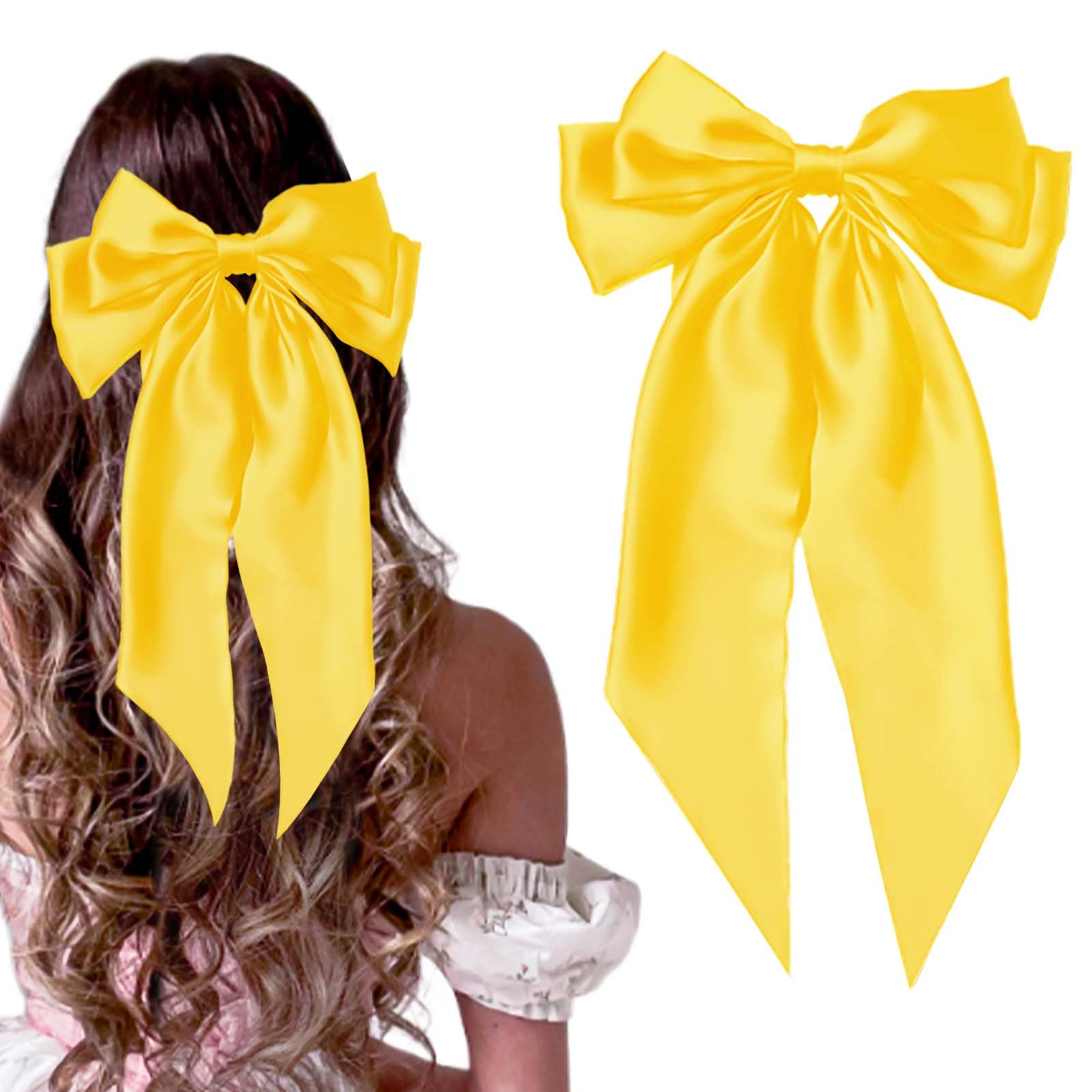 STGDAK Hair Bows Light Yellow Bow Hair Clip Oversized Mardi Gras Bowknot Clips Long Hair Ribbon Bows Metal Barrettes Bowknot Clips School Bow Cute