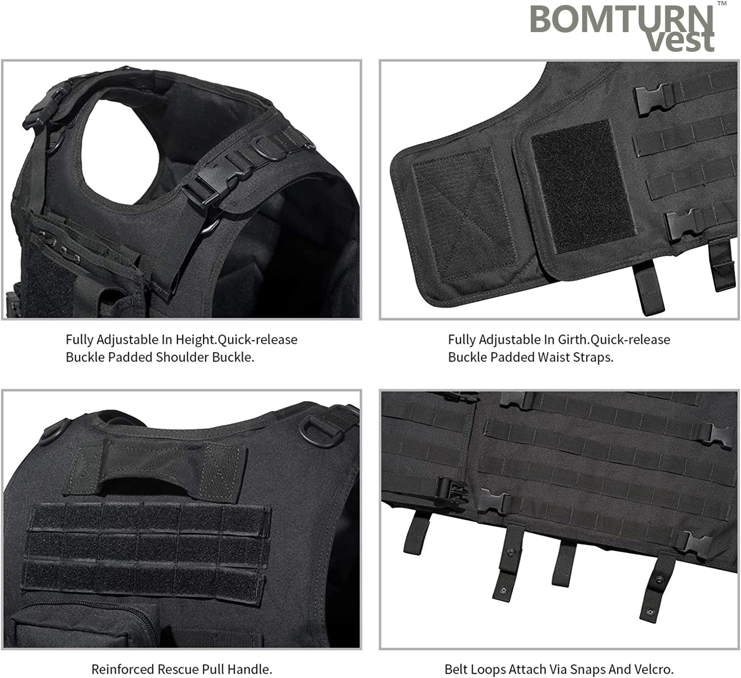 BOMTURN Tactical Airsoft Vest Upgrade Adjustable Modular Paintball Vest Outdoor Fit Adult