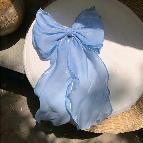 Miniatura 5 de papasgix Pinzas para el cabello lazos de cinta de seda en colores sólidos para mujeres y niñas (2, azul+rosa)