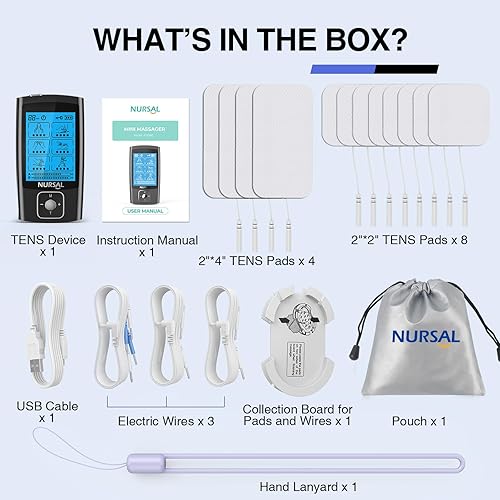 Miniatura 9 de NURSAL TENS Unidad con 12 almohadillas de repuesto, máquina estimuladora muscular para cuello, espalda, alivio del dolor de ciática, masajeador de