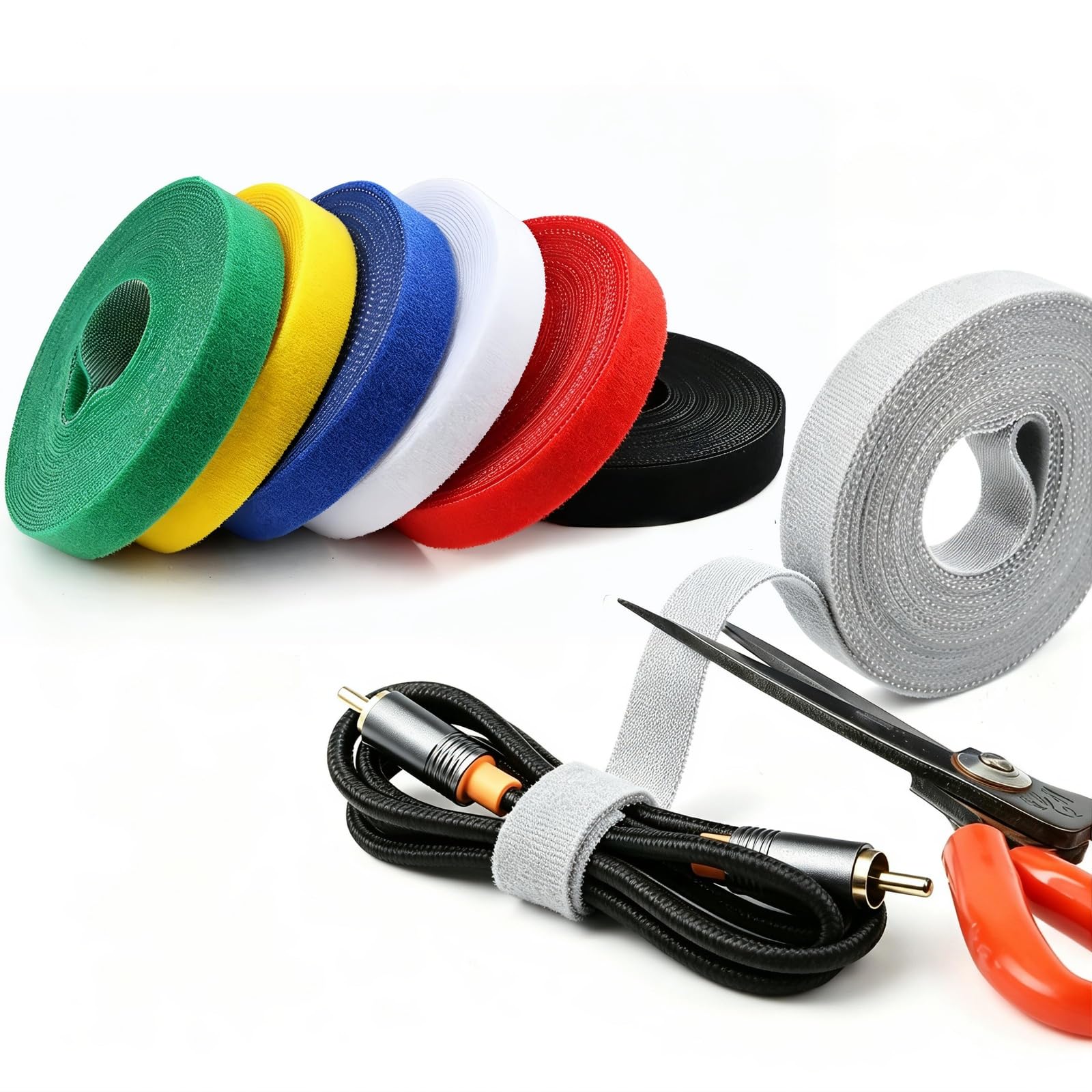 Cravatte da giardino riutilizzabili con gancio e anello, 5 pezzi, regolabili per piante bianche, delicate sulle piante, uso interno ed esterno (larghezza 14,5 mm x lunghezza 50 m)