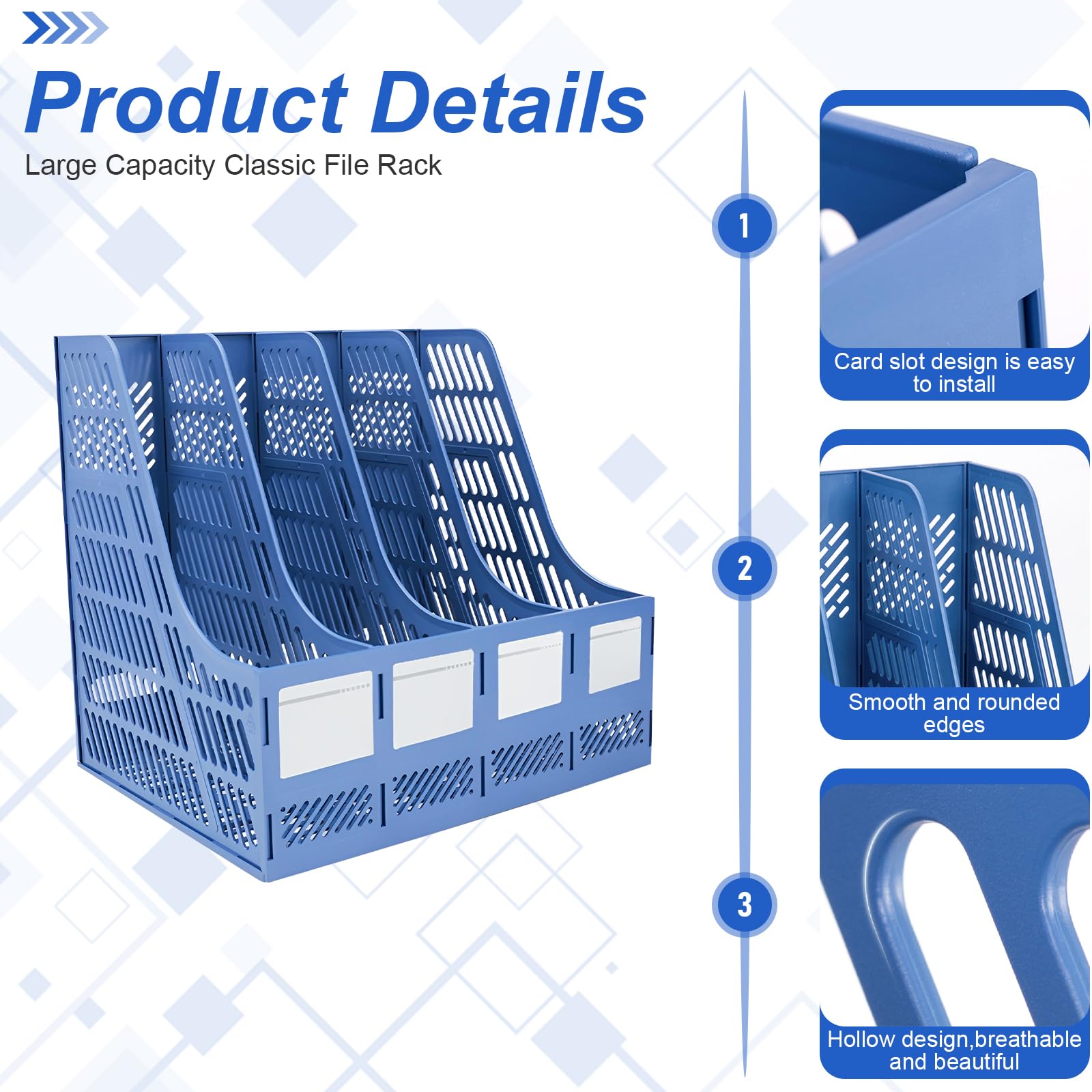 Elezeal Magazine File Holder, Sturdy HIPS Plastic 4 Vertical Book Organiser with Hollow Design - Image 2