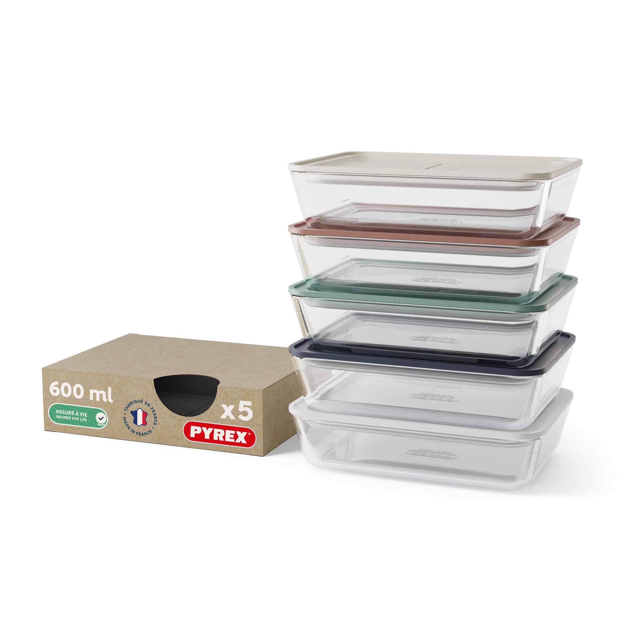 monbento x Pyrex – 5er-Set MB Prep-Glasbehälter – 5 x 600 ml – Luftdichte Behälter aus Borosilikatglas, zur Zubereitung großer Mahlzeiten, ofen- und mikrowellengeeignet, BPA-frei
