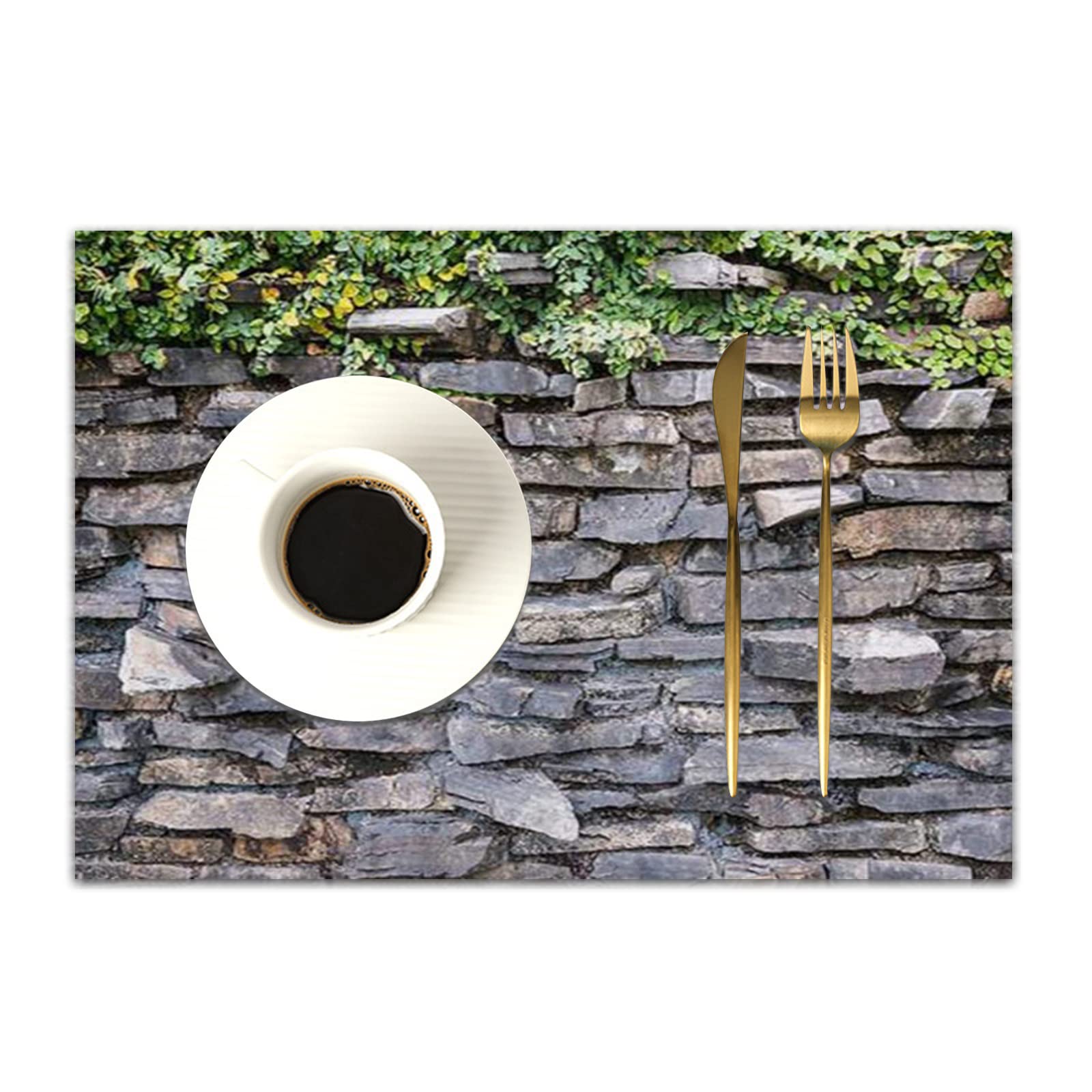 Platzset, Satz von 4 Platzsets,Stein-Ziegelstein-Efeu-Grn-Bltter, die auf  rustikale Marmorfelse,Gewebte Vinyl-Tischsets, waschbare und langlebige  Tischsets, Tischsets fr den Innen- und Auenbereich : Amazon.de: Kche,  Haushalt & Wohnen