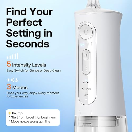 Miniatura 4 de Bitvae Irrigador dental de agua para dientes, Limpiador de dientes de agua recargable con boquillas, 3 modos, 5 intensidades, IPX7 impermeable