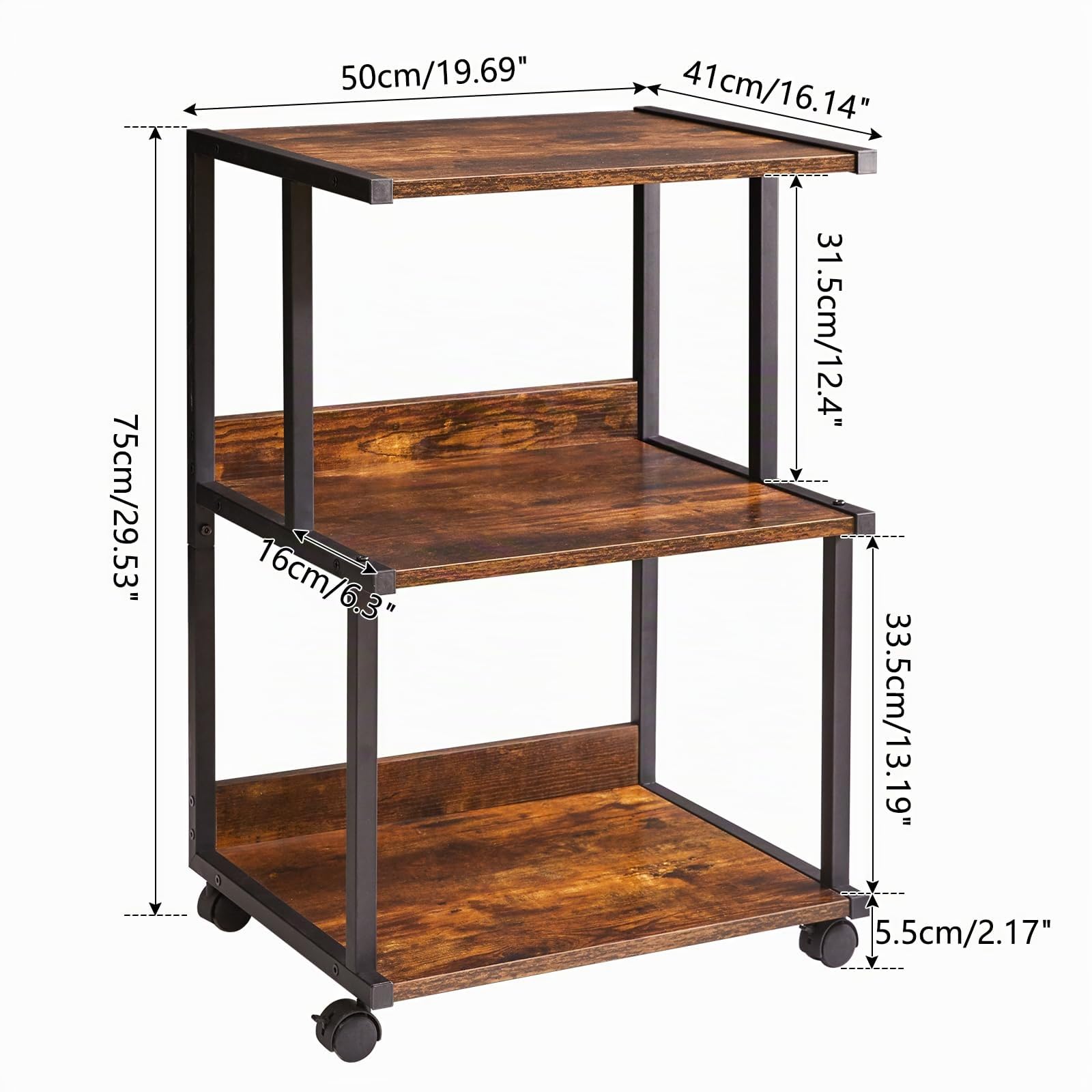 IBUYKE Printer Stand with Shelf, 3-Tier Printer Table with Wheels, Printer Cart for Home Office Organization, Rolling Cart Stand for Heat Press, Microwave and Mini Fridge TPS001H