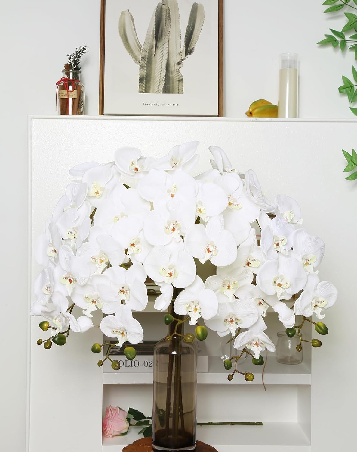 IPOPU 40.16" White Orchid Artificial Flowers 5PCS Fake Orchid Long Stems Phalaenopsis Branches Real Touch Silk Orchids for Vase for Bridal Shower Home Party Wedding Decoration (White) - Image 3