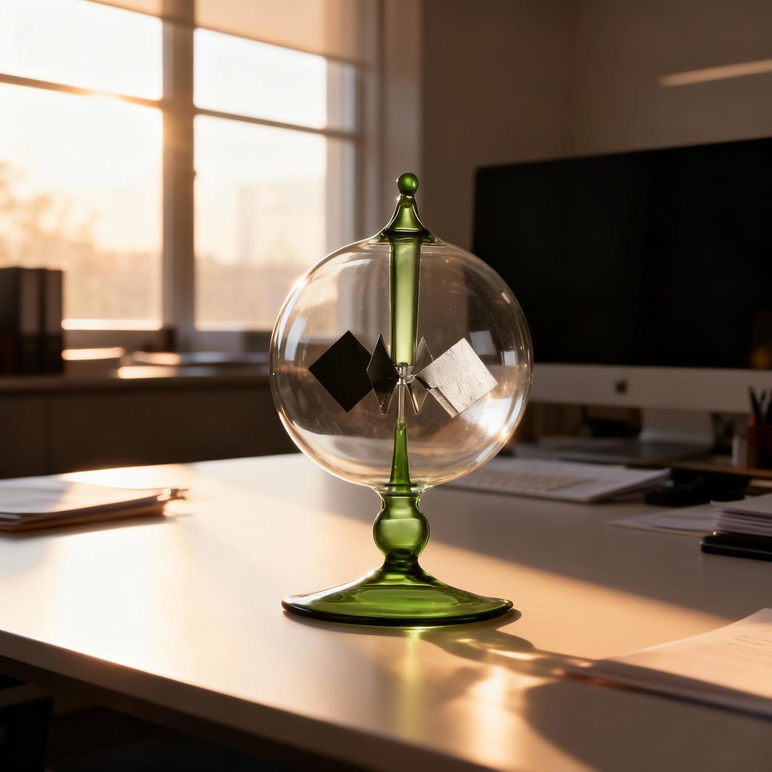 Green Solar Power Radiometer Crookes Solar Energy Spinning Vanes Glass Windmill Gift Home Desk Decoration