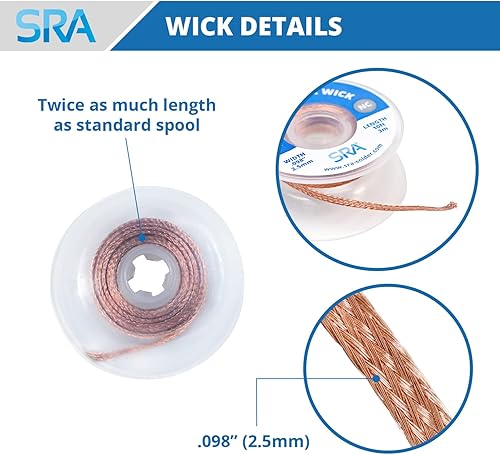 Miniatura 3 de SRA - Mecha de soldadura con tira de trenzado de cobre tejido plano y sin flujo limpio para una fácil extracción de soldadura sin daños, paquete