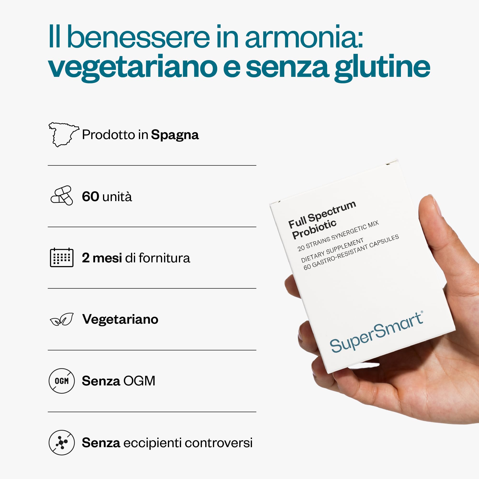 Probiotico a spettro completo - La formula probiotica definitiva - Supporta e protegge il tuo sistema digestivo - Rafforza il sistema immunitario - Vegano - Senza glutine - Supersmart