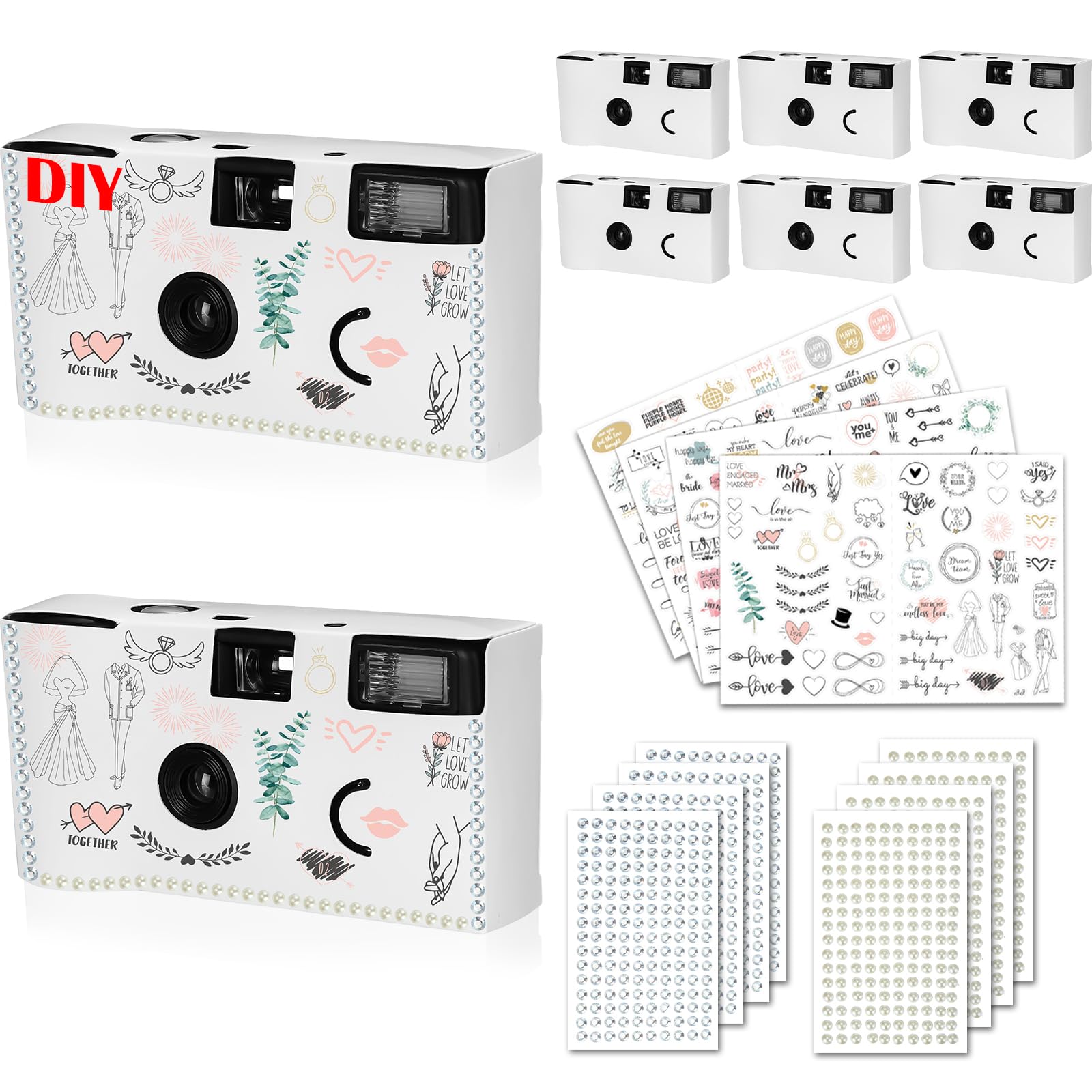 Copkim 8 Pack Disposable Camera for Wedding 35 mm Film Single Use Camera with Flash Disposable White Cameras One Time DIY for Wedding Anniversary,