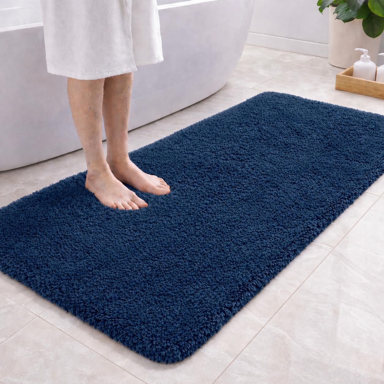 PUFFMAT Microfibre Bath Mat 120 x 60 cm Navy Blue, Absorbent Bathroom Rug with Soft Plush Pile and TPR Backing, Machine Washable Bathroom Mat for Shower, Bathtub, Toilet and Guest Bathroom โ image 1