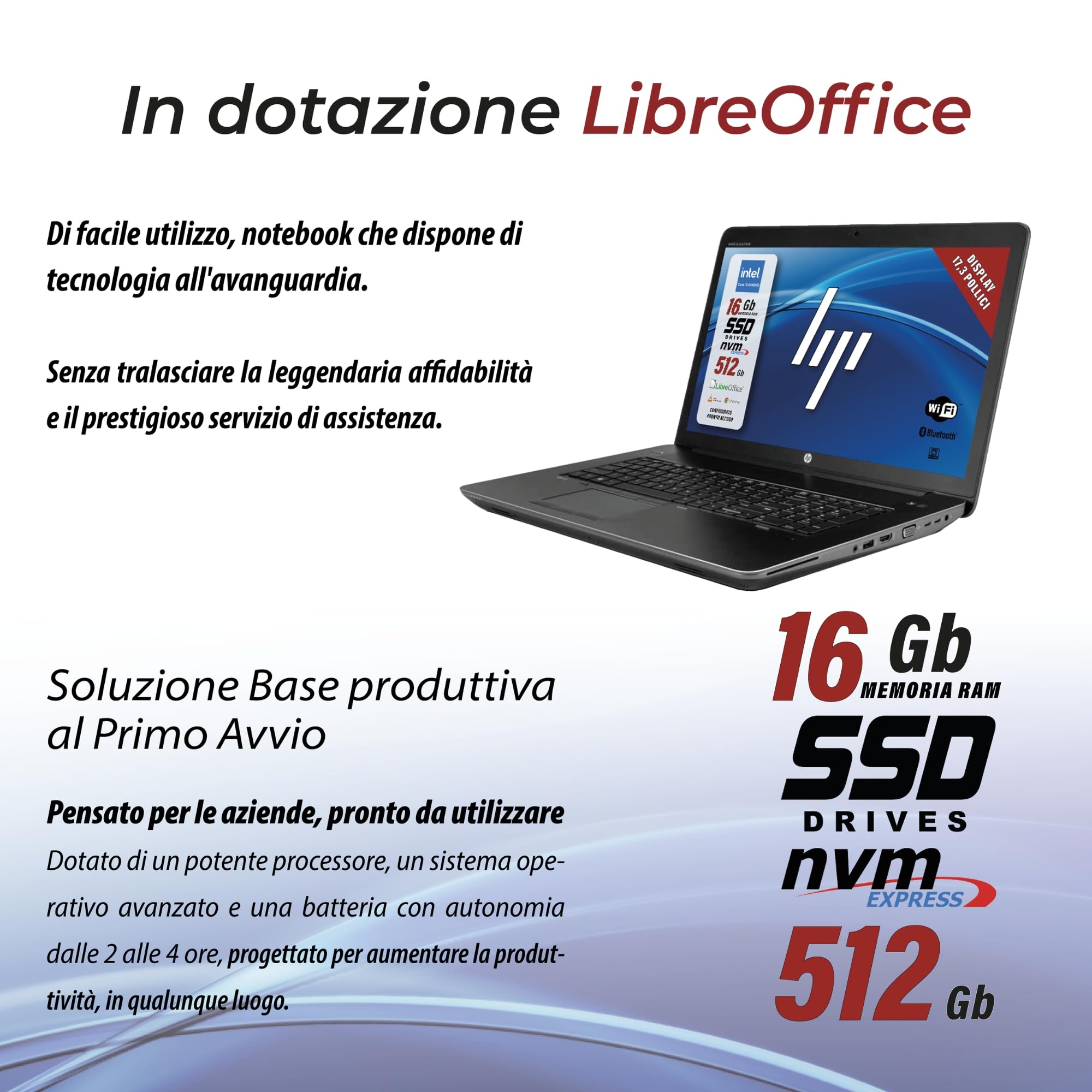 HP ZBook 17 Mobile Workstation - display 17.1" 1600 x 900 - Intel Core i5 6440 4 Cores 4 Threads 2.6Ghz - 16 GB RAM - 512 GB, W 10, Libre, pronto all'uso (Ricondizionato)