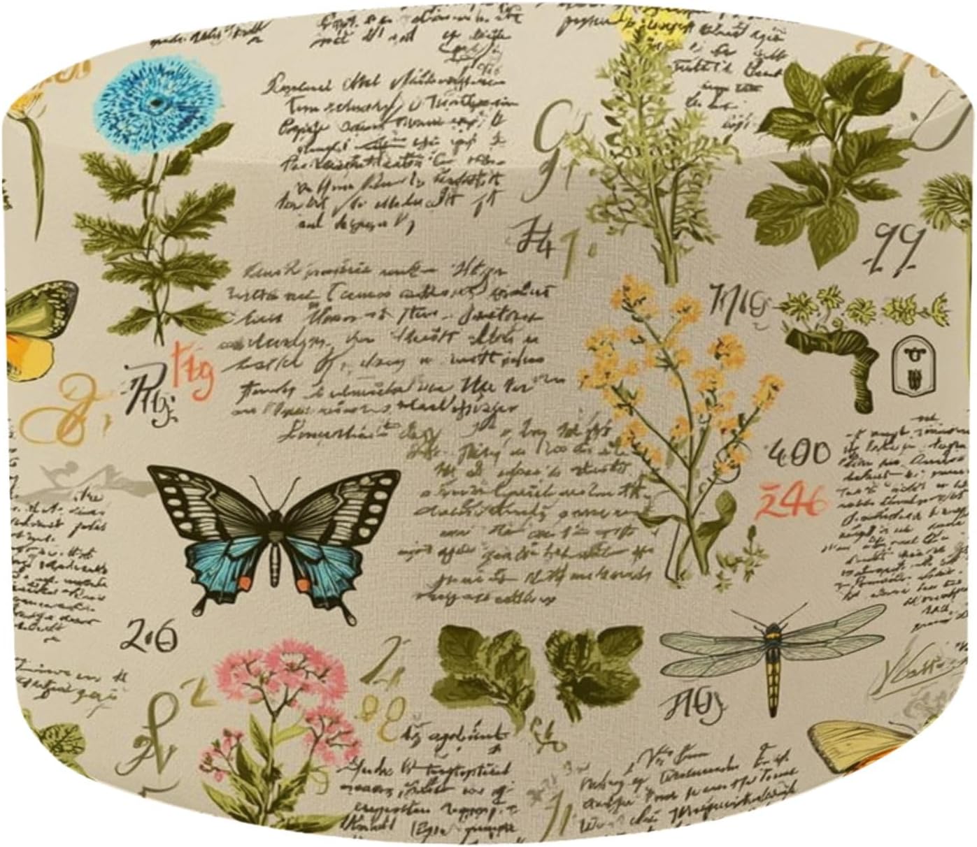 Round Pouf Ottoman seamless handwritten Lorem Ipsum medicinal herbs insects Hand drawn Foot Stool Foot Rest Floor Stool Bean Bag Chair Cotton Linen Removable Indoor Outdoor for Living Room Bedroom