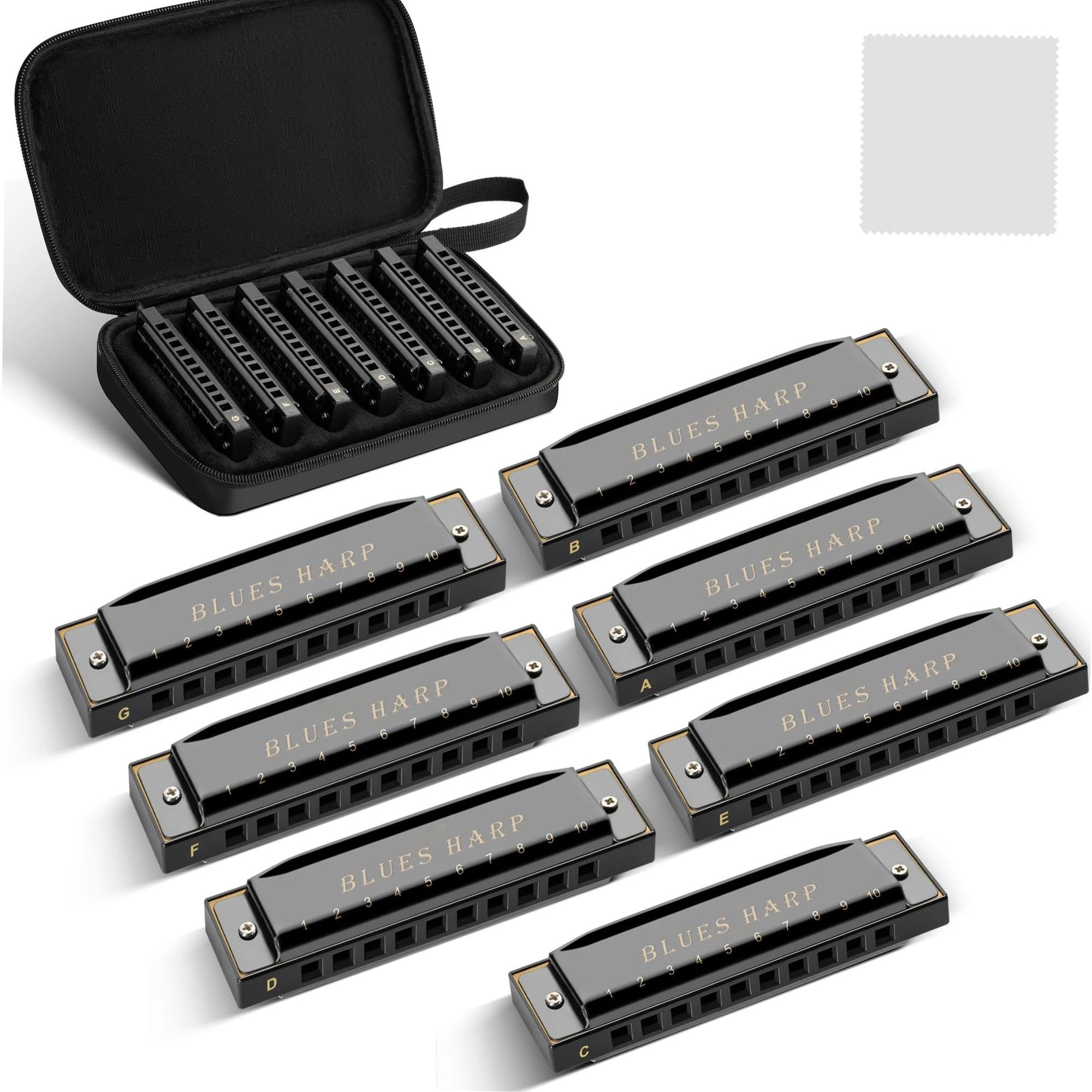 Armonica Set Di Armonica Blues A 10 Fori 7 Toni Con Custodia Per Principianti Professionisti Adulti(Black)