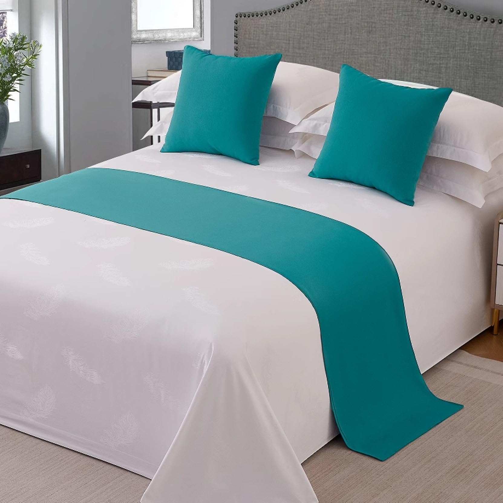 HLASMSPE Hotel Bed Runners Solid Color Bed Scarves Modern Bedding Cover Decor Bedspread Blankets Throw Protective, Blue 3, 50x260cm bed runner for 2m bed