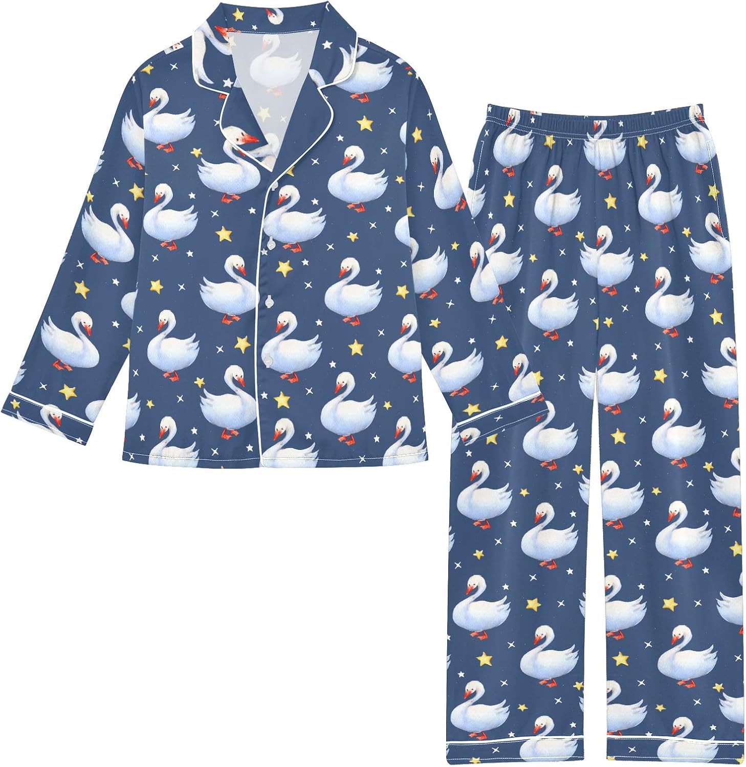 Kids Casual Satin Wear Set Goose Star Pattern Unisex Relaxed Fit Clothing