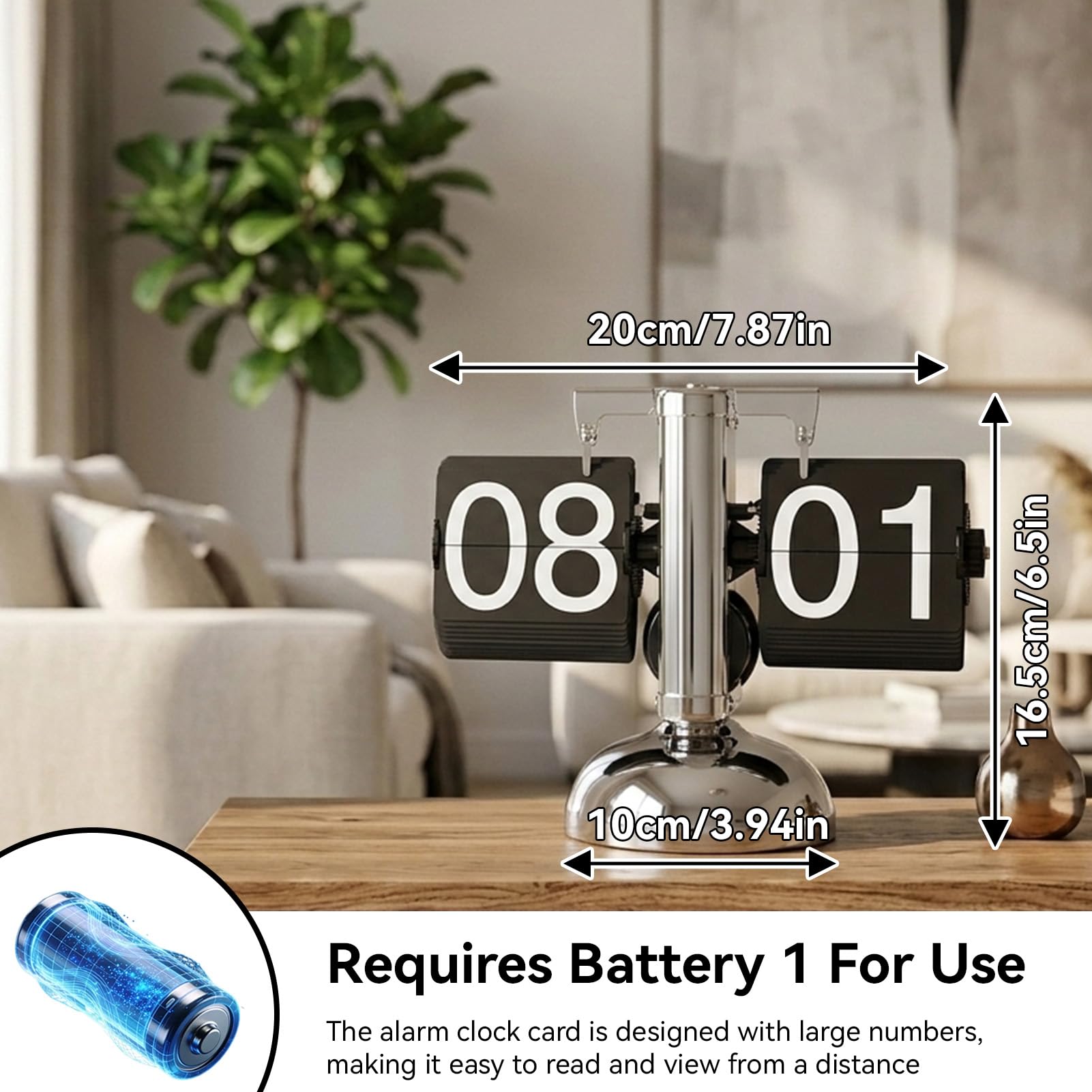 HERCHR Flip-Schreibtischuhr, Retro-Digital-Flip-Down-Uhr, Edelstahl Automatische Mechanische Uhr mit Großen Zahlen, Retro-Flip-Uhr, Batteriebetriebene Flippinguhr für Home & Office