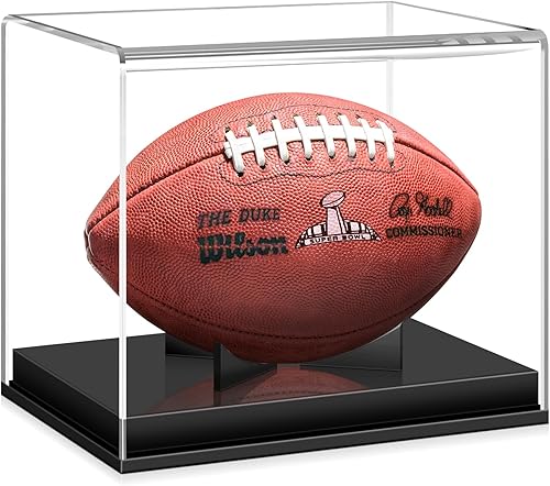 KKU Estuche de exhibición de fútbol de acrílico, soporte de fútbol con autógrafo, no requiere montaje, caja de exhibición de fútbol con soporte de