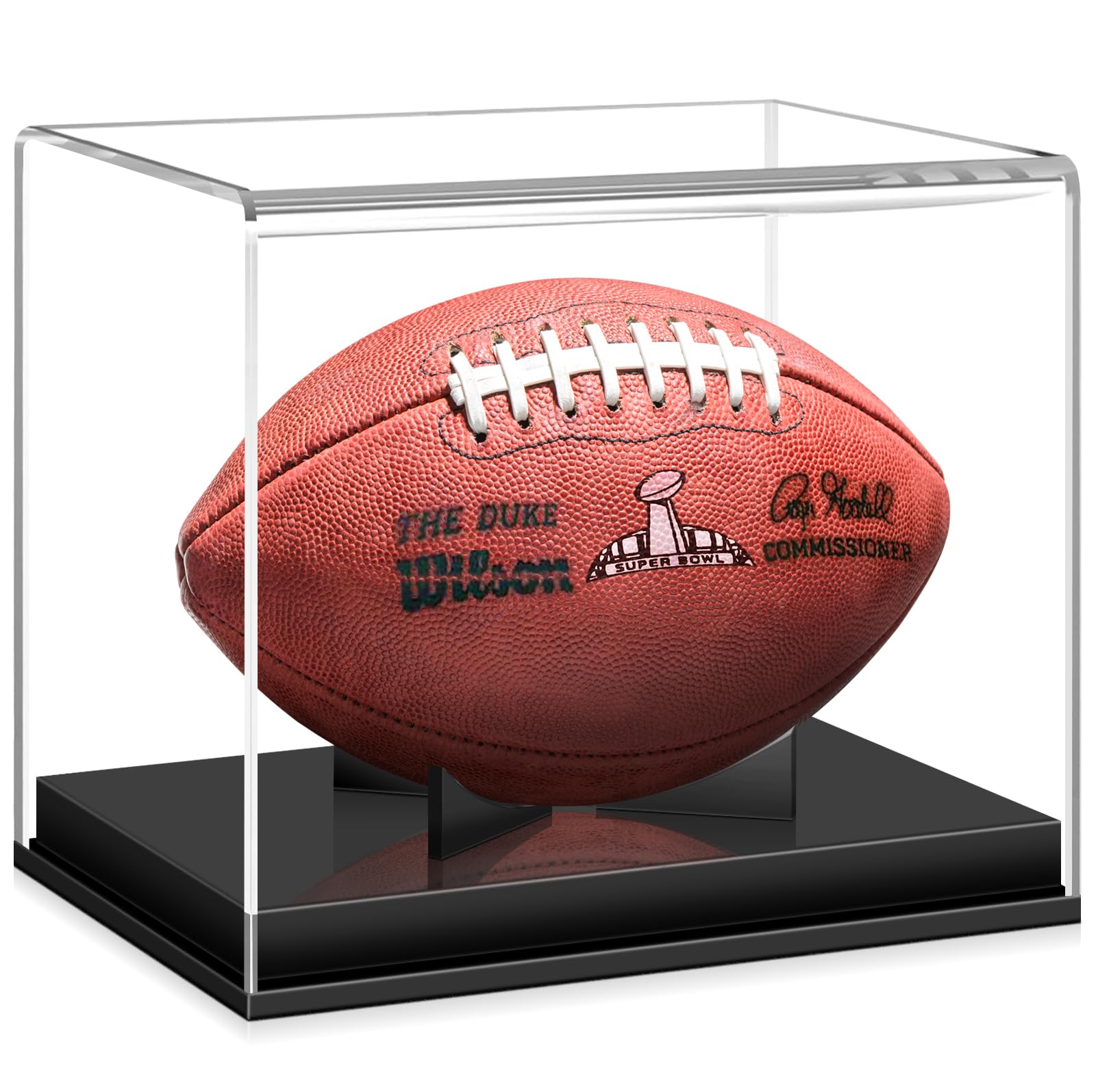 KKU Football Display Case, Acrylic Football Case Display Case Autographed Football Holder, No Assembly Required Football Display Box with Removable Built-in Football Display Stand