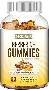 Berberine Supplement- Gummies Berberine with Ceylon Cinnamon & Turmeric for Immune Support- Berberine Glucose Support Supplement with Delicious Orange Flavor- 60 Gummies