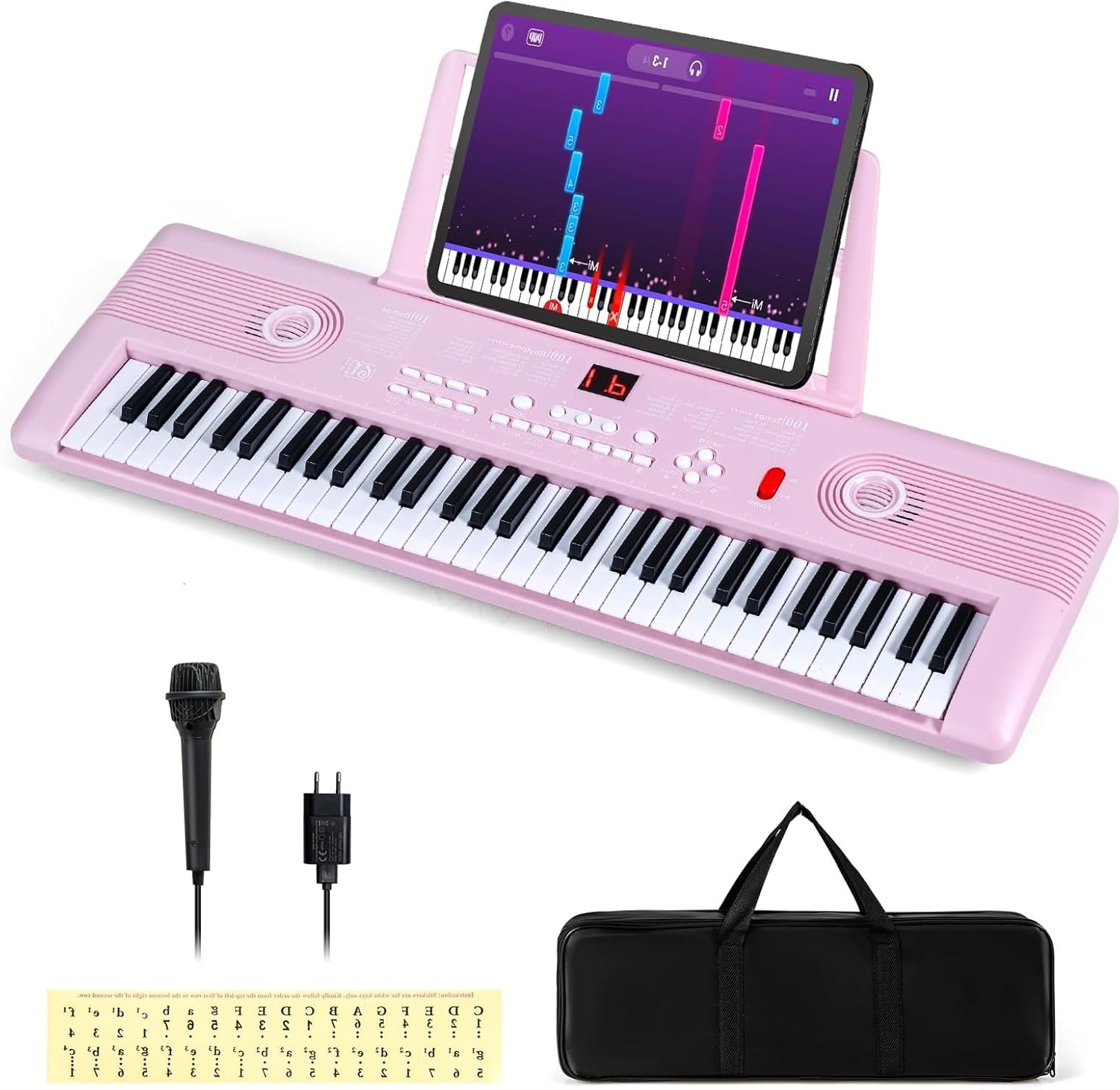 RELAX4LIFE Keyboard Piano 61 Tasten, Digitalpiano für Anfänger (Rosa) | E-Piano mit Mikrofon, Notenständer, 100 Klänge und Rhythmen, 10 Demo-Songs, tragbares Einsteiger Klavier mit Tragetasche
