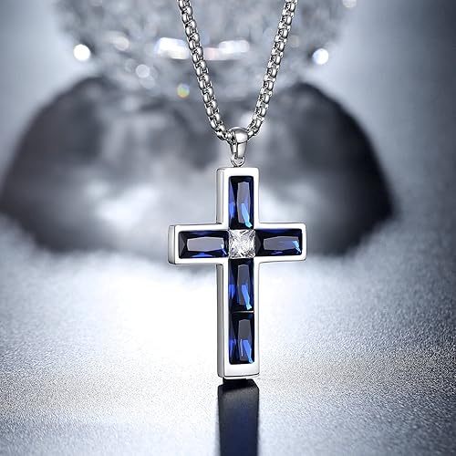 Miniatura 9 de Alexandrite Cross Necklace for Men, Rainbow Crystal Cross Pendant, Iridescent Cubic Zirconia Necklaces for Women, Hypoallergenic Mens Cross Necklace