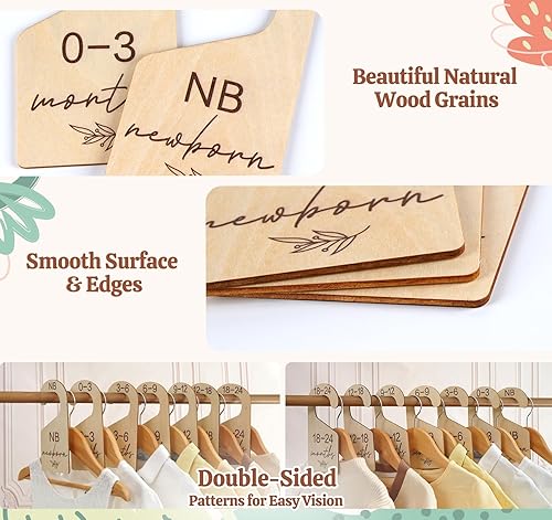 Miniatura 4 de HOUISM Hermosos divisores de armario para bebé para organizador de ropa, divisores de madera de doble cara de tamaño neutro de género de recién