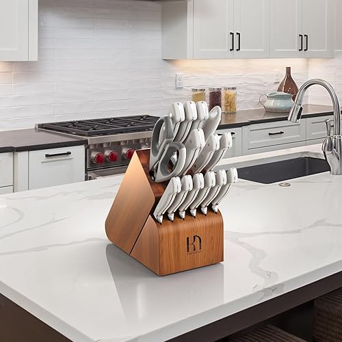 Miniatura 7 de Juego de cuchillos de cocina de 15 piezas, juego de cuchillos de chef de acero inoxidable japonés de alto carbono con bloque y afilador, juego de