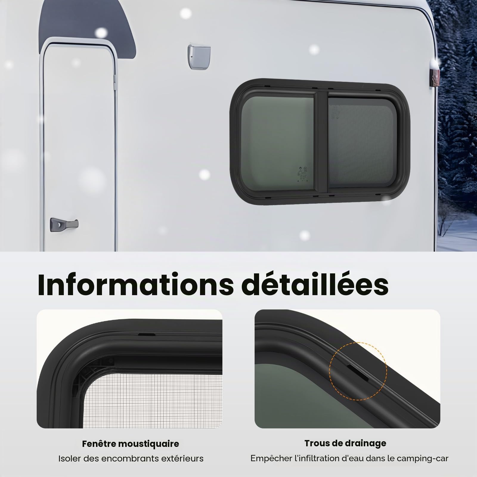 Fenêtre camping-car imperméable 700 x 400 mm Serrure mécanique Fenêtre coulissante pour caravane Fenêtre latérale 25 % Transmittance du verre Moustiquaires Contre les moustiques et insectes Pour