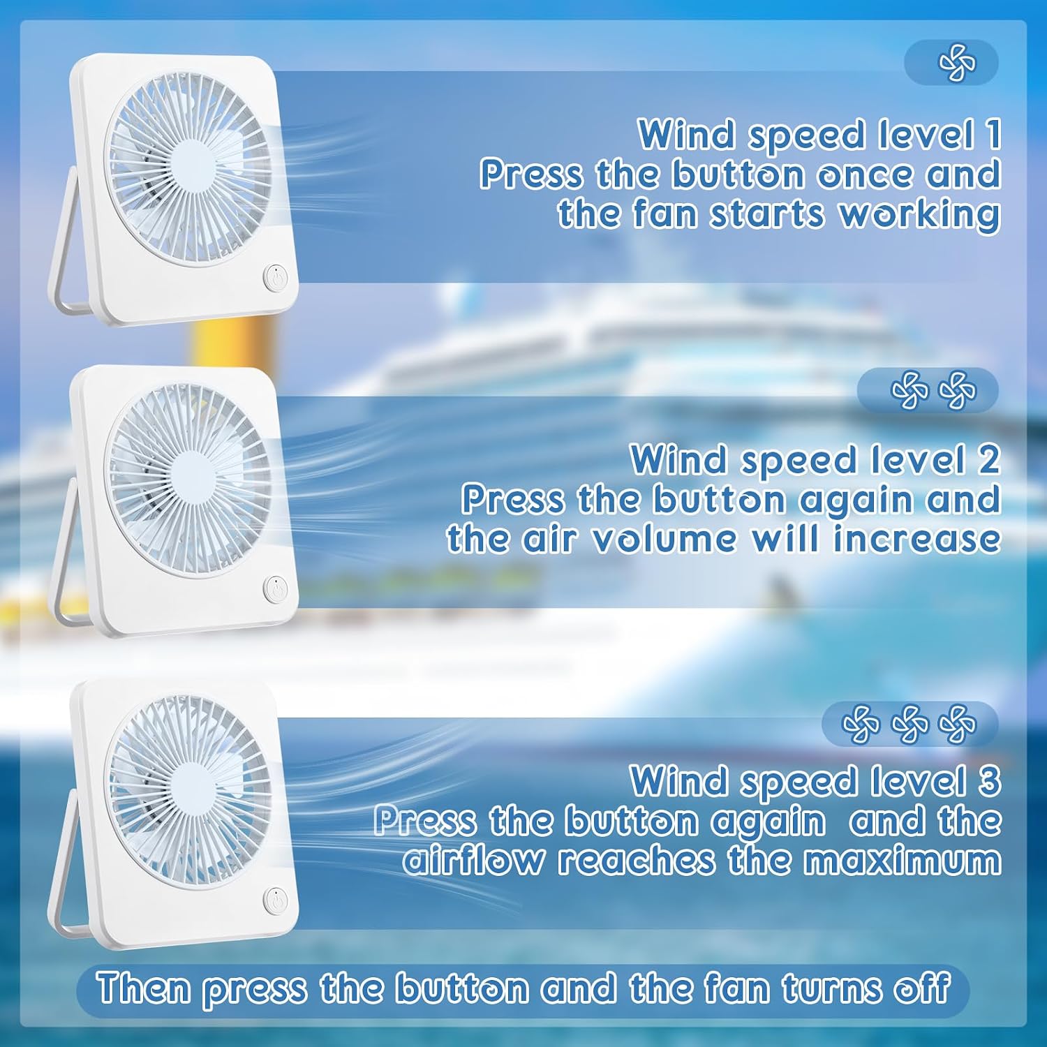 VIHOSE Cruise Ship Approved Travel Fan 180 degrees Foldable USB Portable Adjustable Small 3 Speeds Desk Fan Cruise Ship Essentials for Travel Home Bedroom Office Desktop