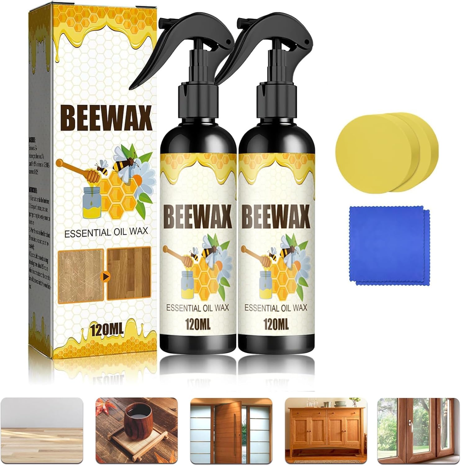 2Pcs Beewax Spray Furniture Polish, Natural Wood Floor