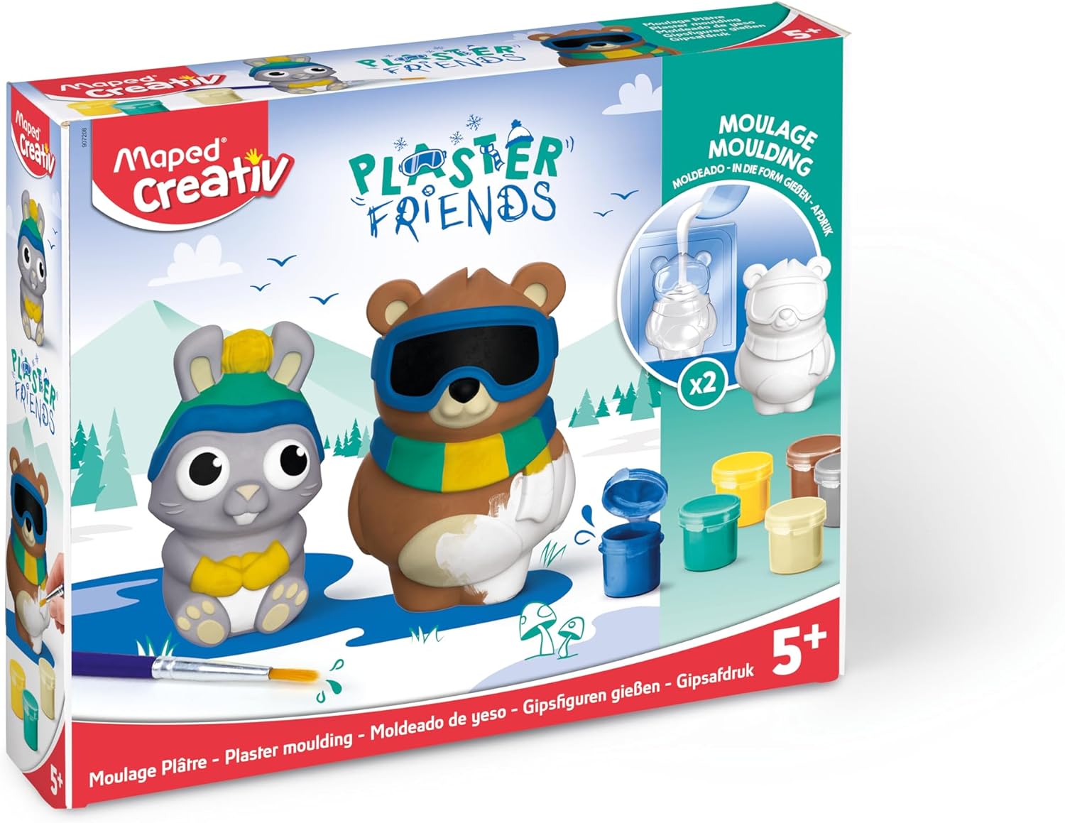 Maped Creative Plaster Friends Plaster Figures Craft Set Winter Rabbit & Bear Includes 2x Moulds for Figures 9 cm, Plaster, 6 x Colourful, 1 Set