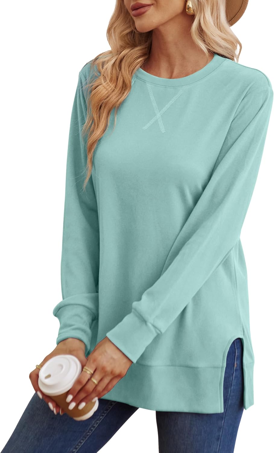 Sweatshirt for women Side Split Fall Fashion 2025 Long Sleeve Shirts Trending Now